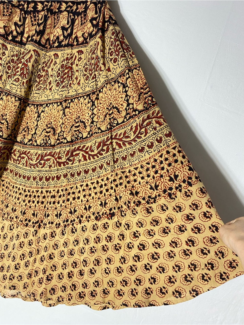 Vintage 70s Style Indian Cotton Elephant Print Maxi Length Wrap Skirt Boho L - Picture 11 of 13